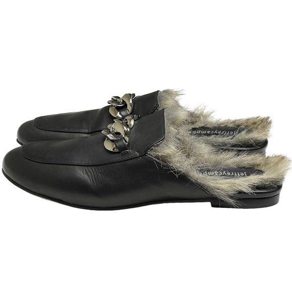 Jeffrey Campbell ☻︎ Ravis Vegan Fur Flat Chain Bit Slide Leather Mules ☻︎ Brown - Picture 8 of 16